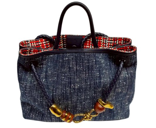 Andiamo Medium Bouclé Denim Tote Bag