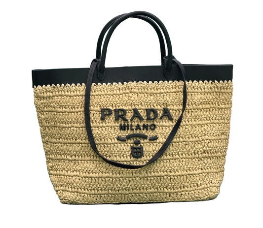 Prada Small Crochet and Leather Tote Bag