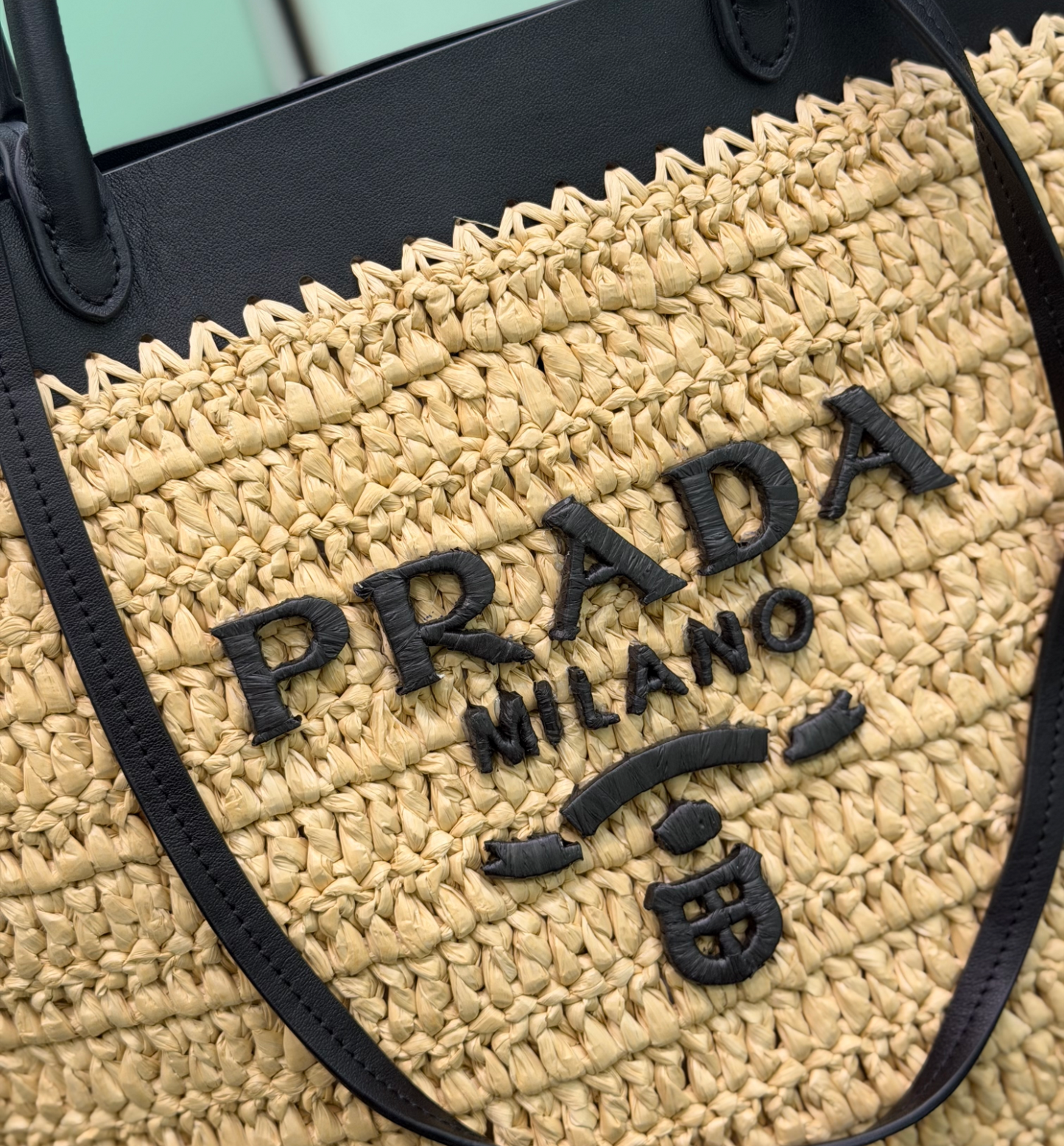 Prada Small Crochet and Leather Tote Bag