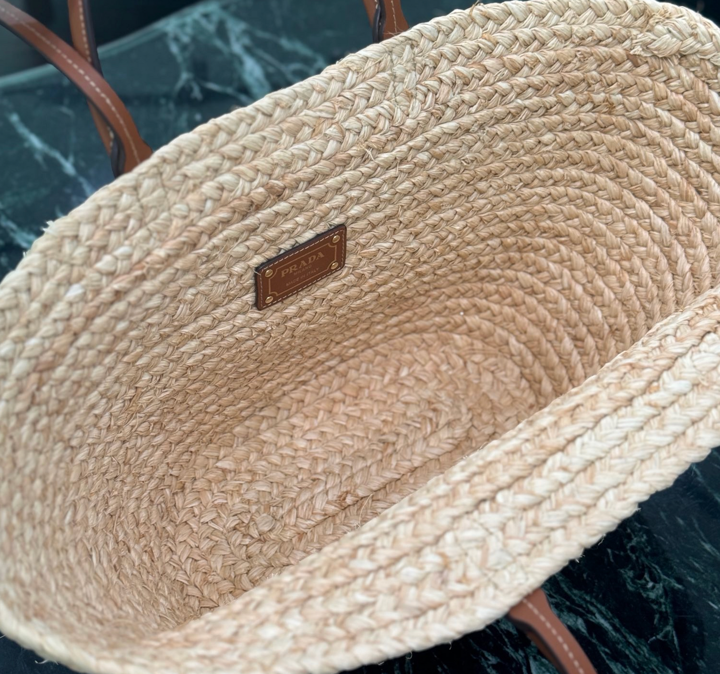 Prada Large Raffia and Leather Shopping Bag