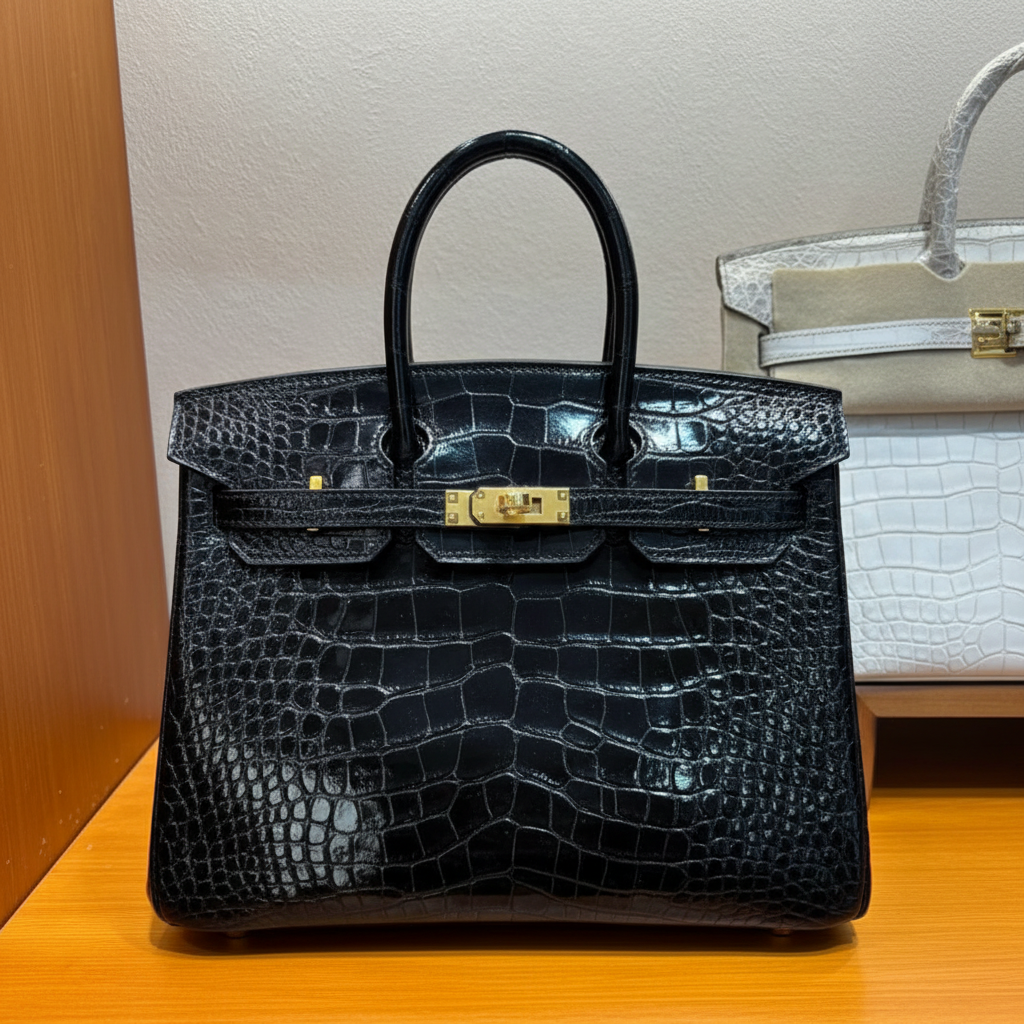 Hermès Birkin 25 handbag in shiny crocodile leather