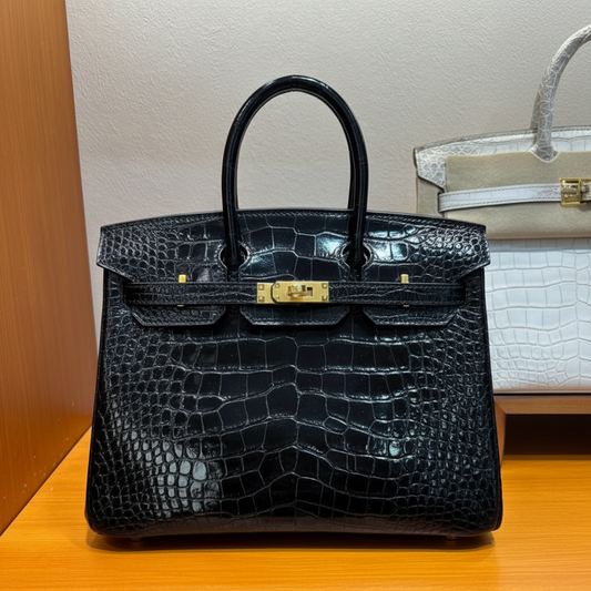 Hermès Birkin 25 handbag in shiny crocodile leather