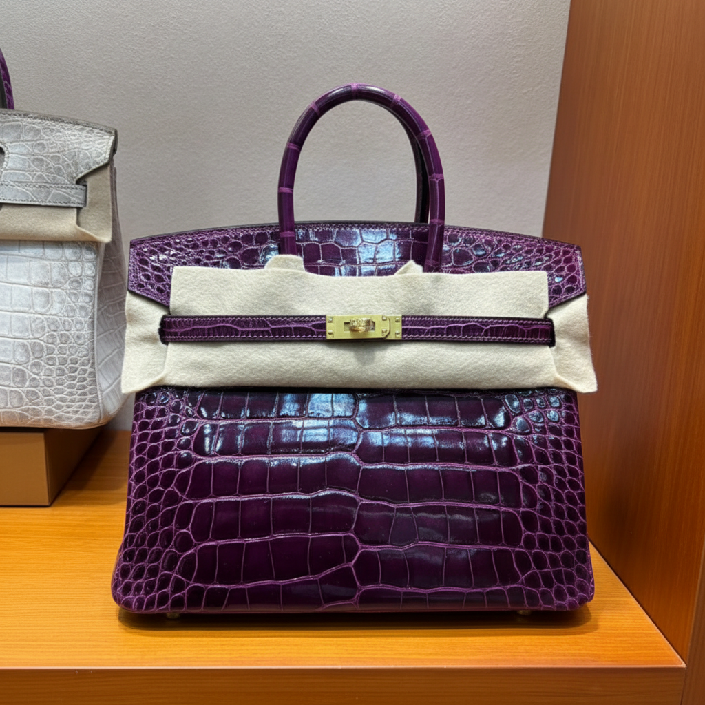 Hermès Birkin 25 handbag in shiny crocodile leather
