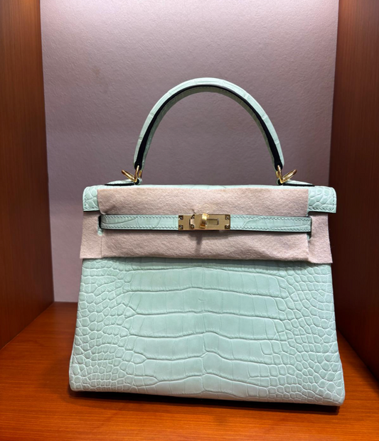 Hermès Mini Kelly II Matte Vert d'Eau alligator leather