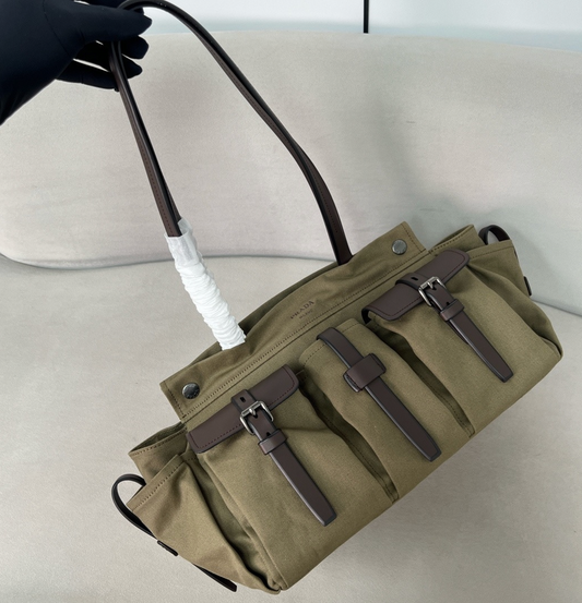 Prada Route Large Canvas and Leather Tote Bag