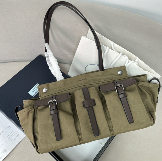 Prada Route Large Canvas and Leather Tote Bag