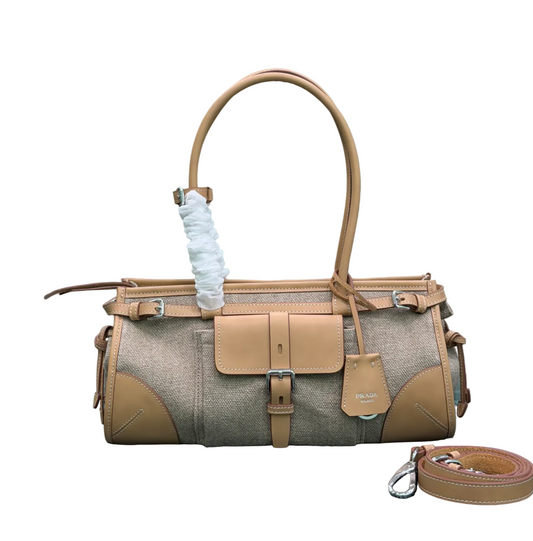 Prada Bonnie Linen and Leather Bag