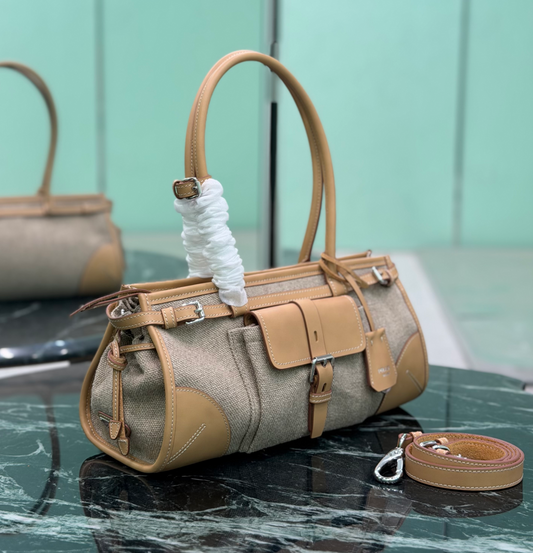 Prada Bonnie Linen and Leather Bag