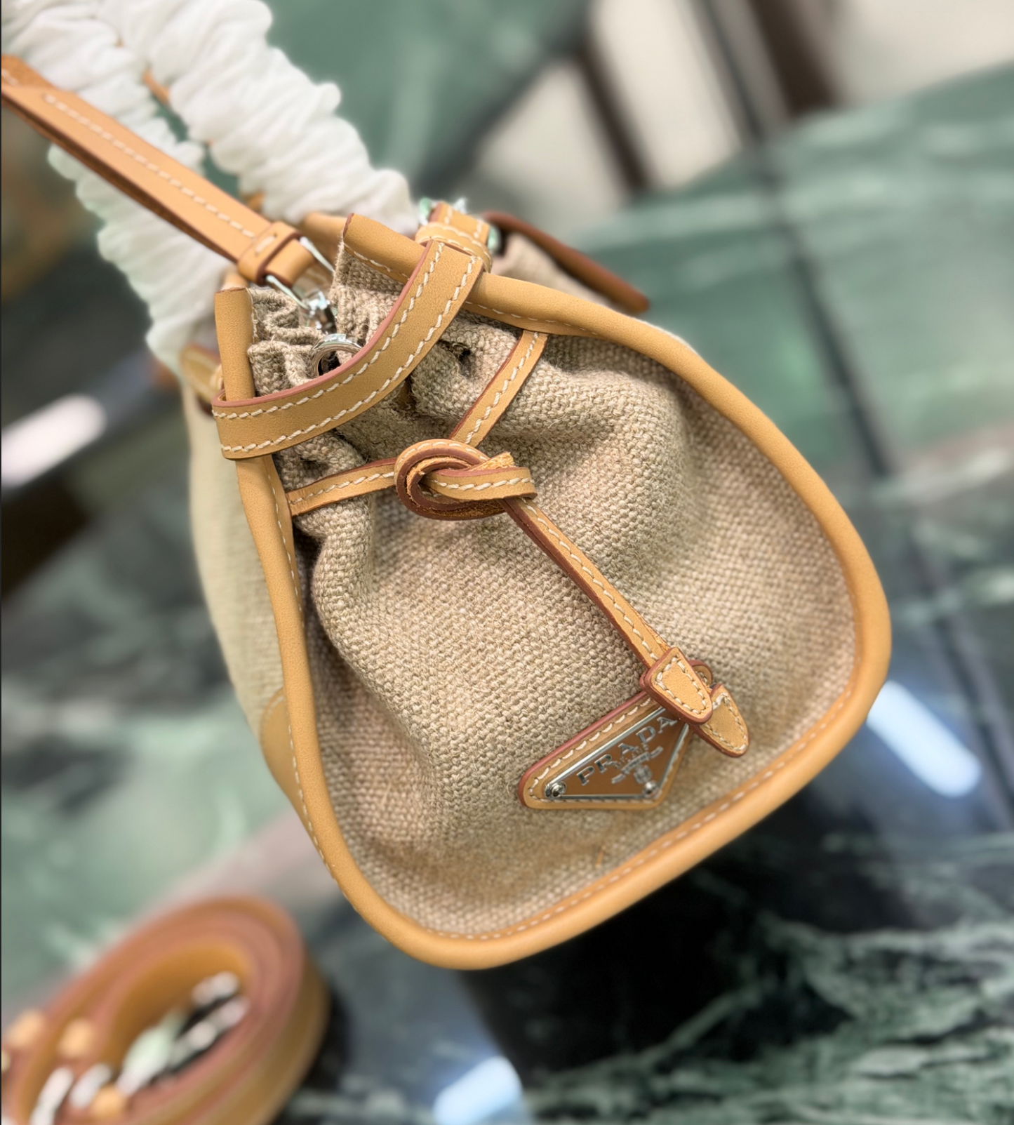 Prada Bonnie Linen and Leather Bag