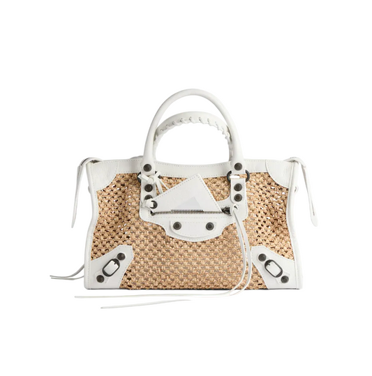Balenciaga Le City Small Raffia and Leather Bag