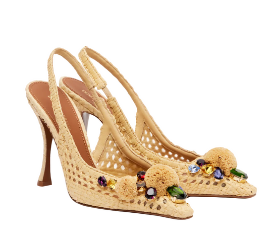 Dolce & Gabbana Rafia Crochet Slingback Pumps with Stones