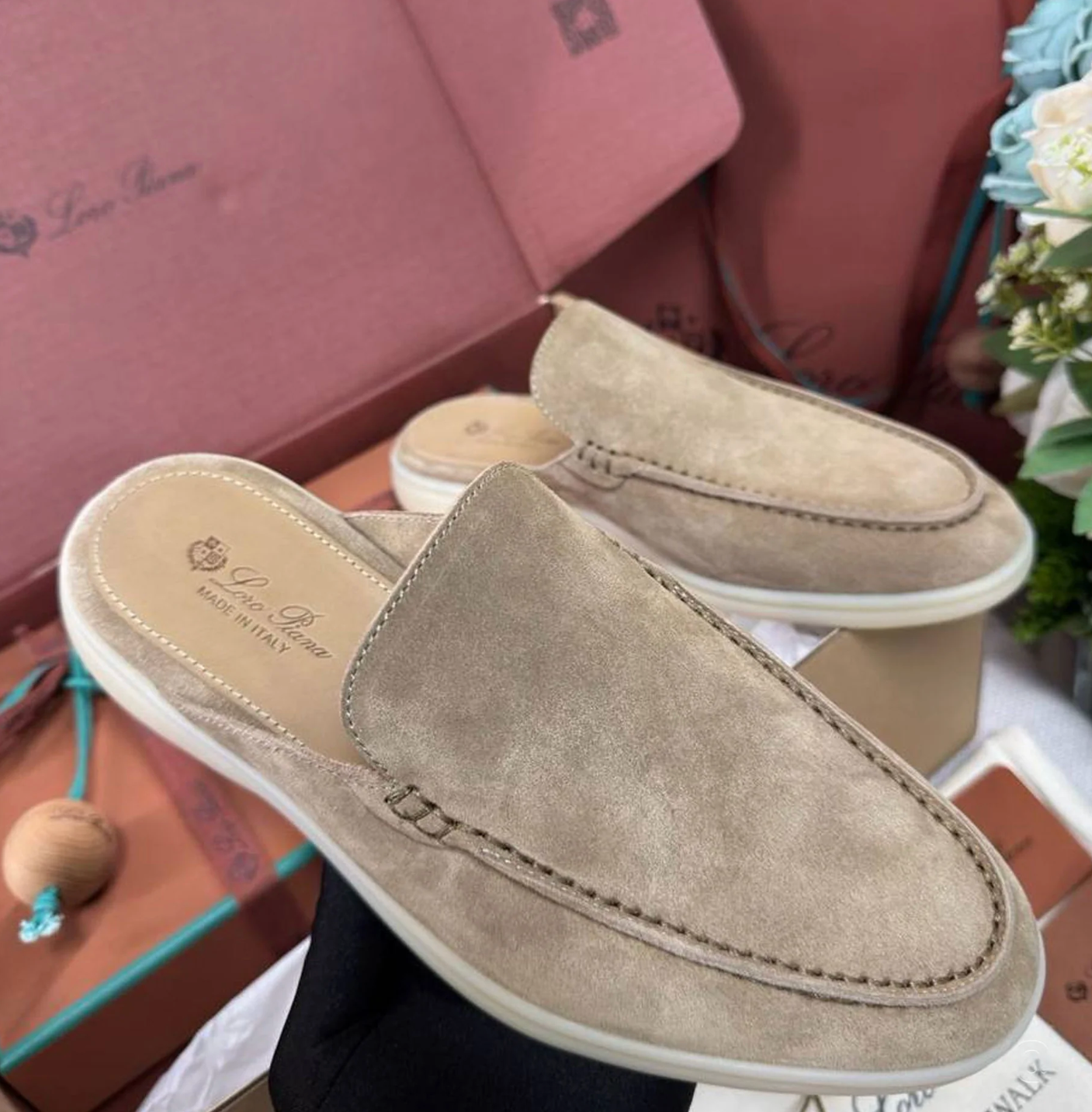 Loro Piana Babouche Walk suede mules