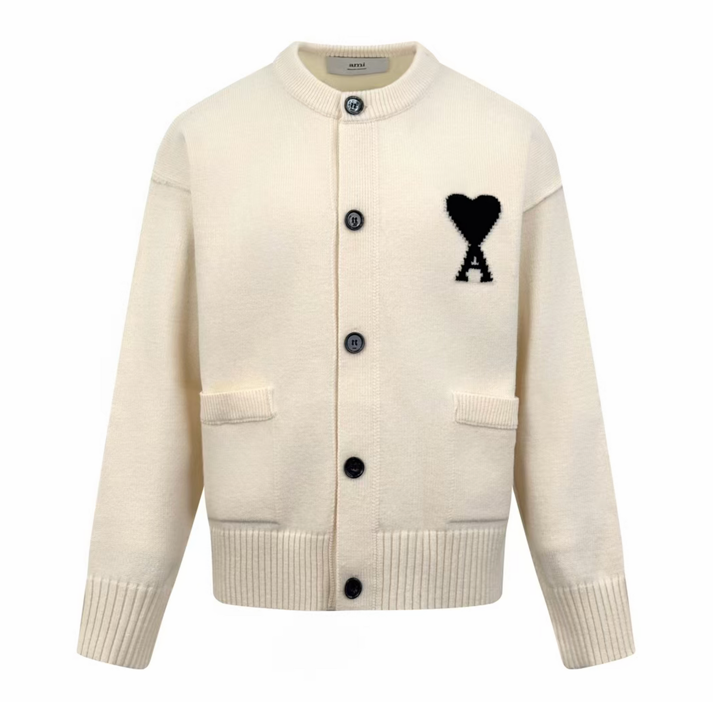 AMI Paris White Wool Ami De Coeur Cardigan