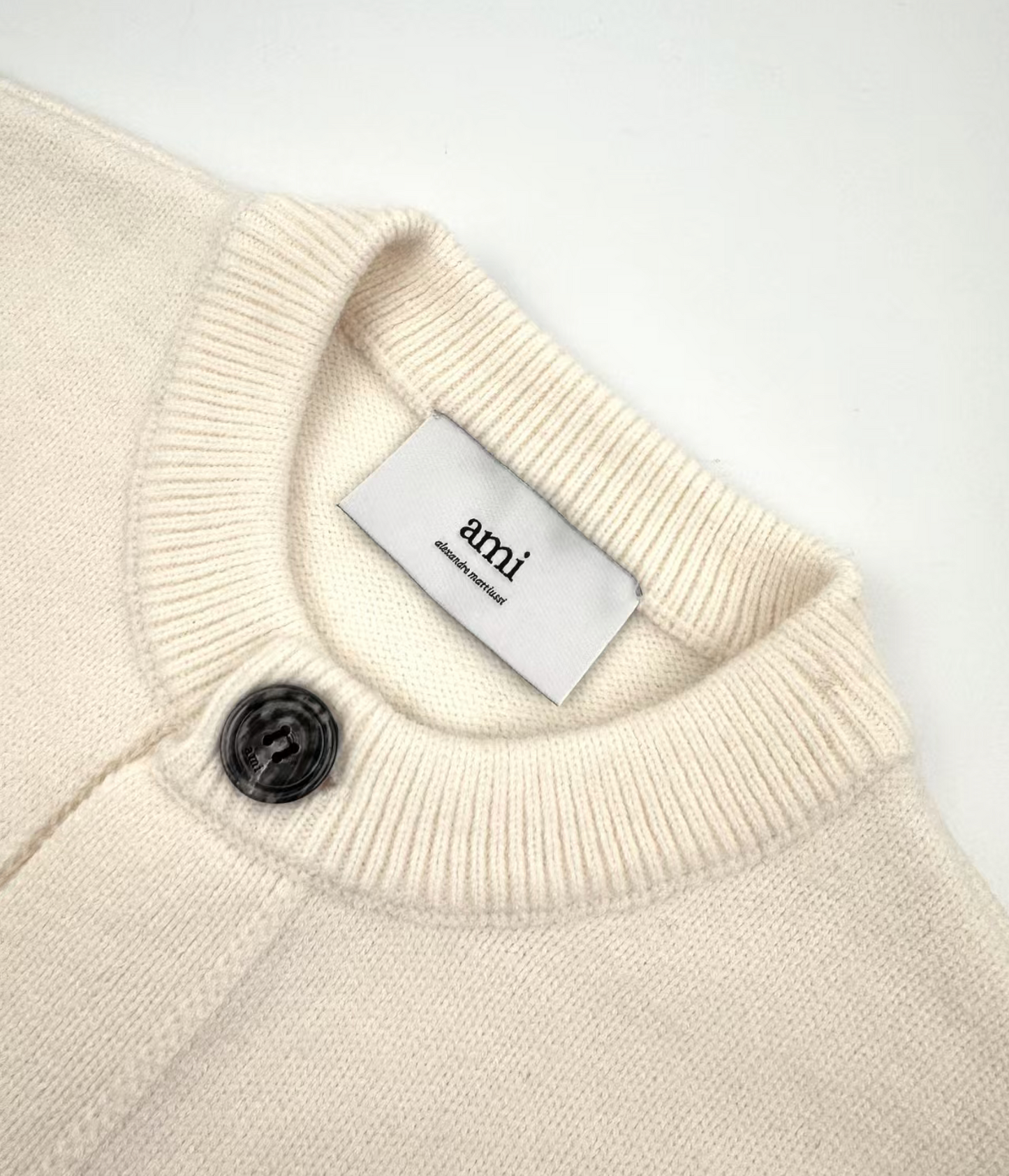 AMI Paris White Wool Ami De Coeur Cardigan