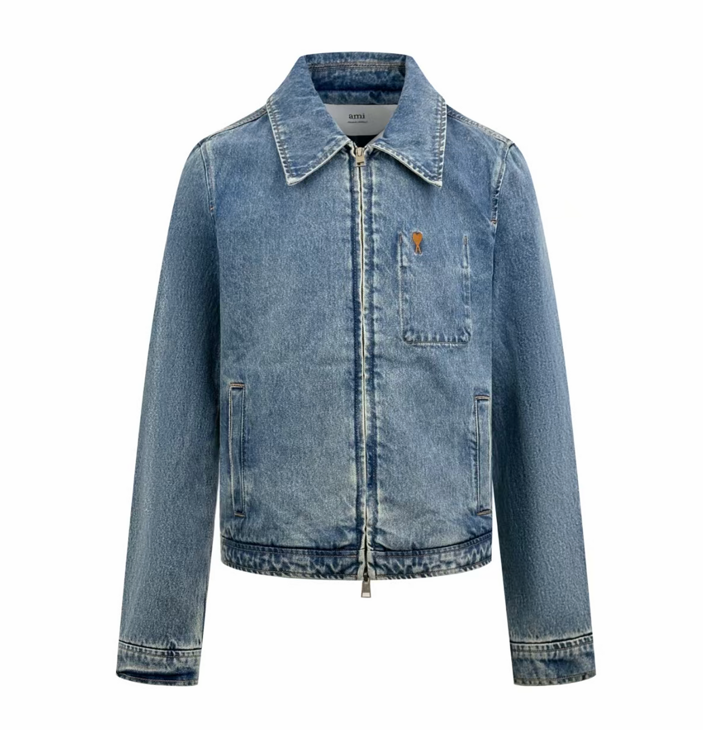 AMI Paris Blue Cotton Contrasted 'Ami De Coeur' Zipped Jacket