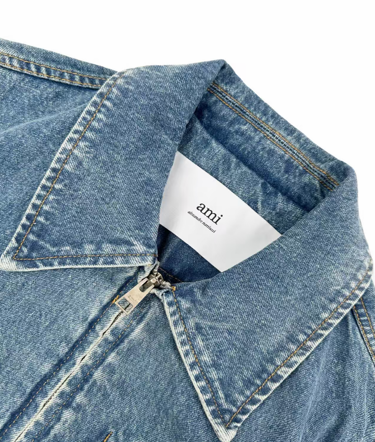 AMI Paris Blue Cotton Contrasted 'Ami De Coeur' Zipped Jacket