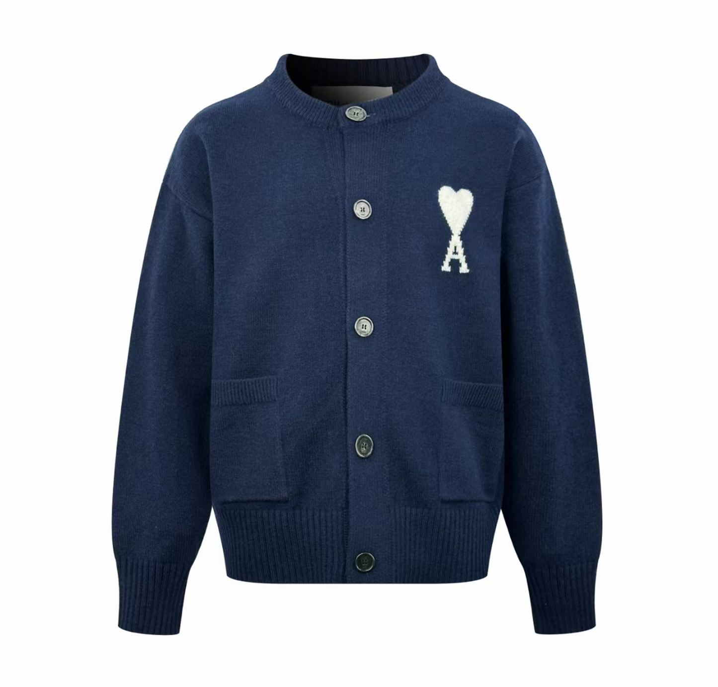 AMI Paris Blue Wool Crewneck Ami de Coeur Cardigan