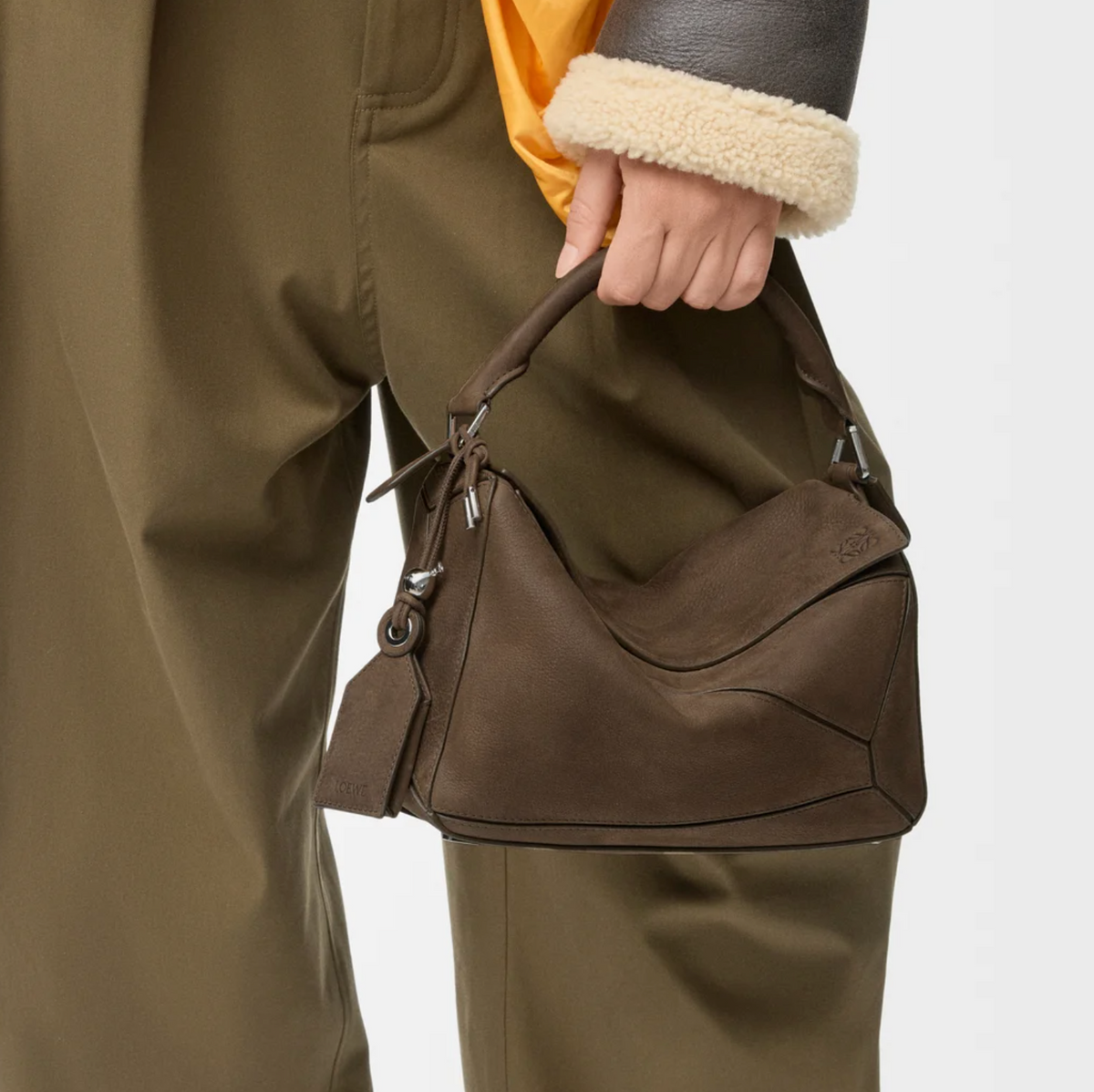 LOEWE Small Featherlight Puzzle Bag in Grained Nubuck