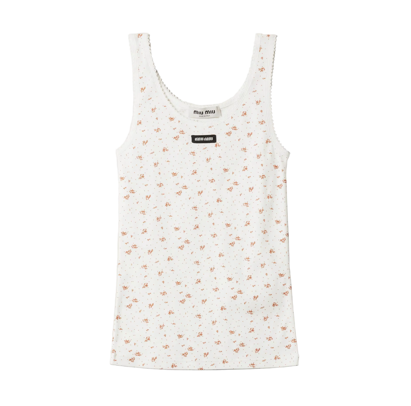 Miu Miu Floral Ribbed Cotton Jersey Tank Top