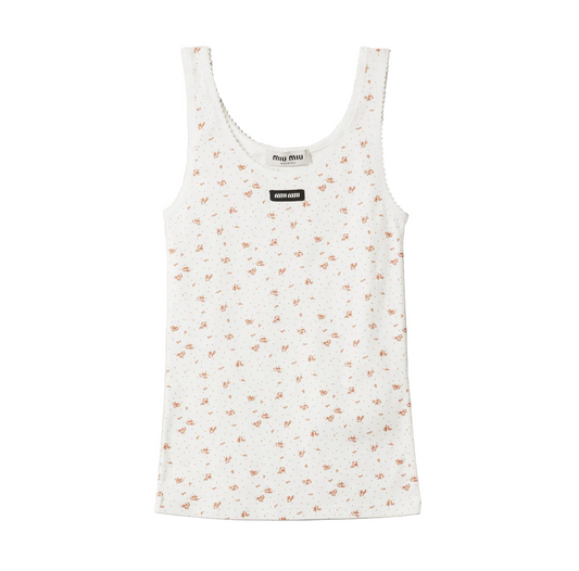 Miu Miu Floral Ribbed Cotton Jersey Tank Top