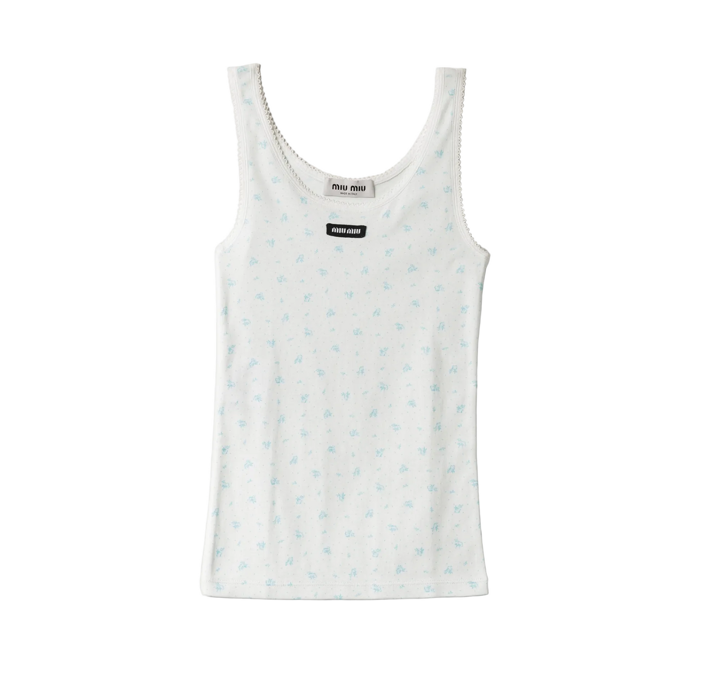 Miu Miu Floral Ribbed Cotton Jersey Tank Top