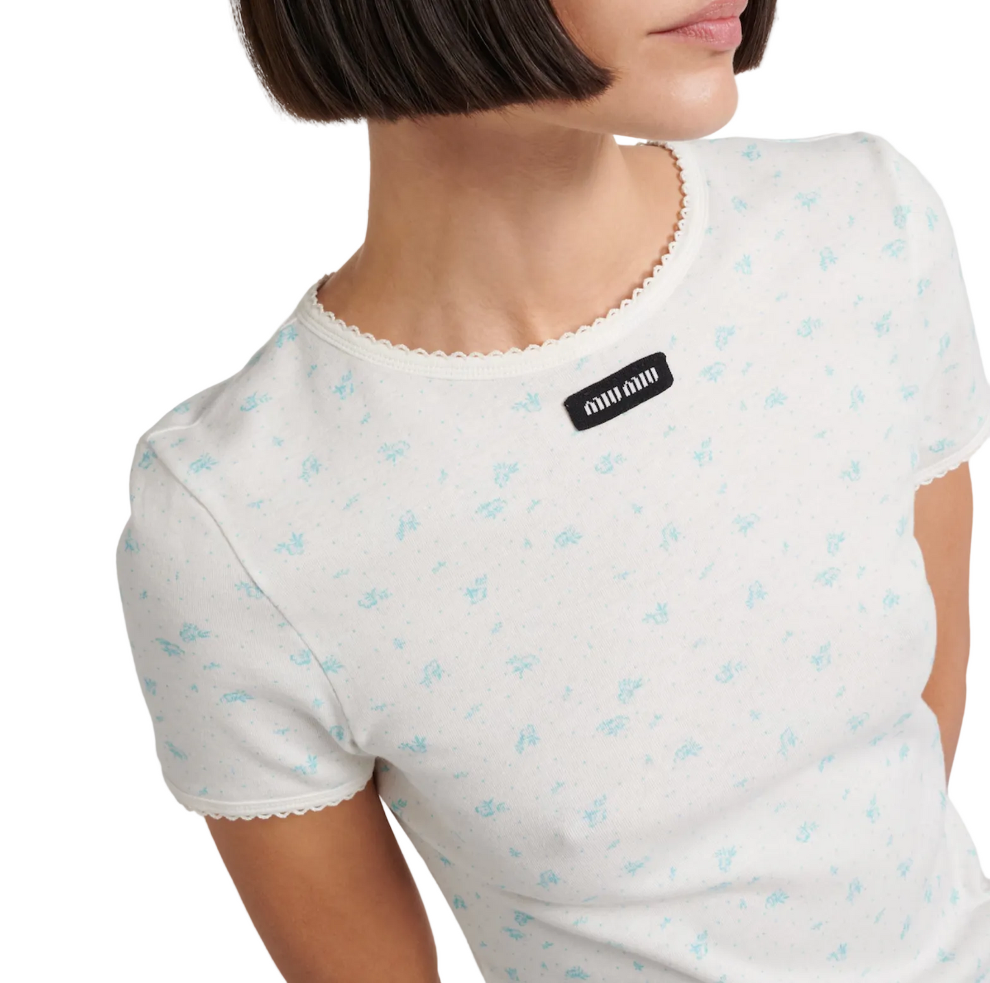Miu Miu white floral cotton jersey T-shirt