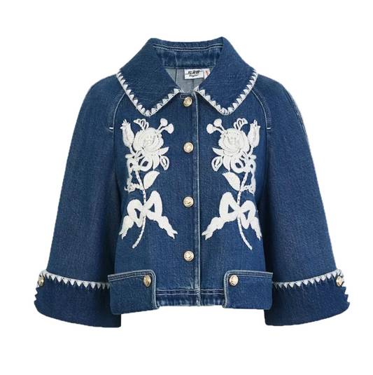 Dior floral embroidered cropped denim jacket
