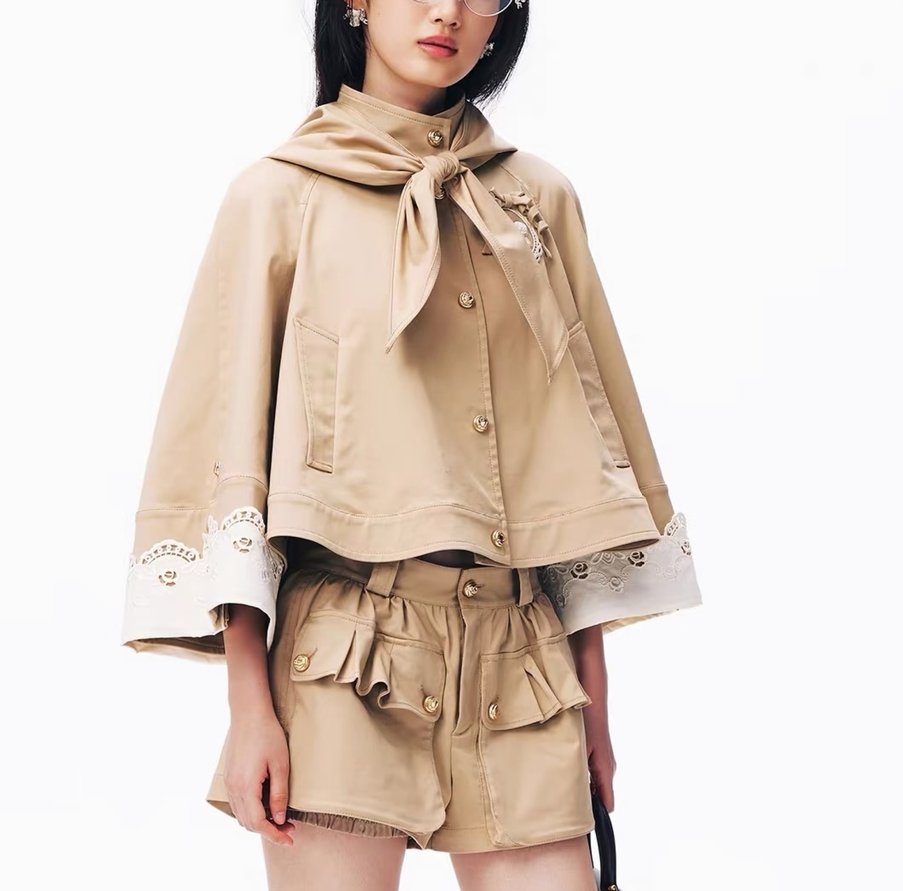 Dior Tan cropped A-line cape jacket
