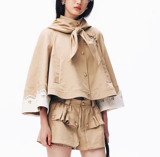 Dior Tan cropped A-line cape jacket