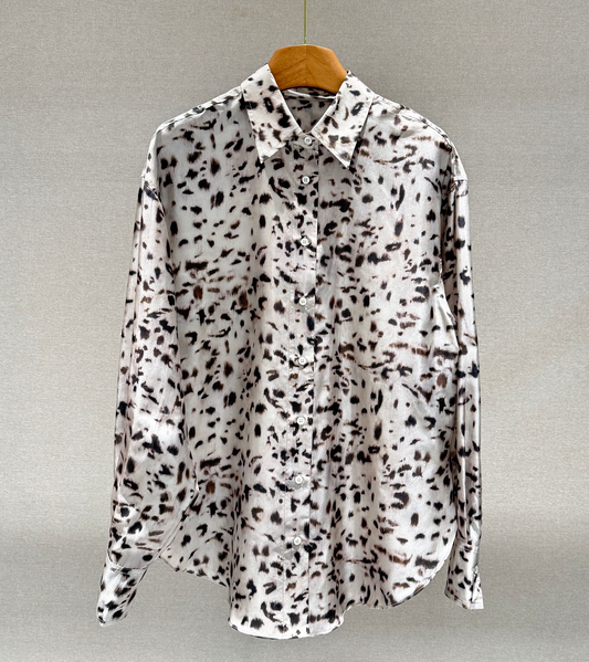 Brunello Cucinelli Lynx Print Silk Pongee Shirt