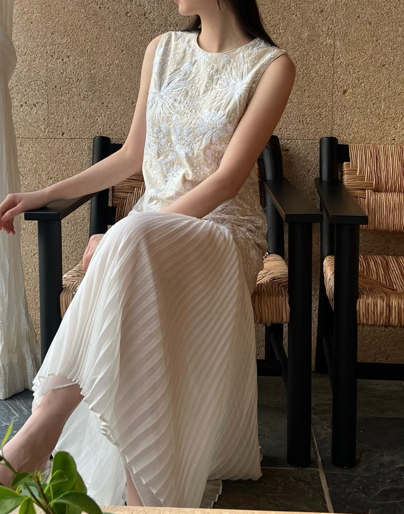 Sleeveless mixed-media maxi dress