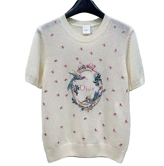 Dior Qixi Embroidered Short-Sleeved Sweater