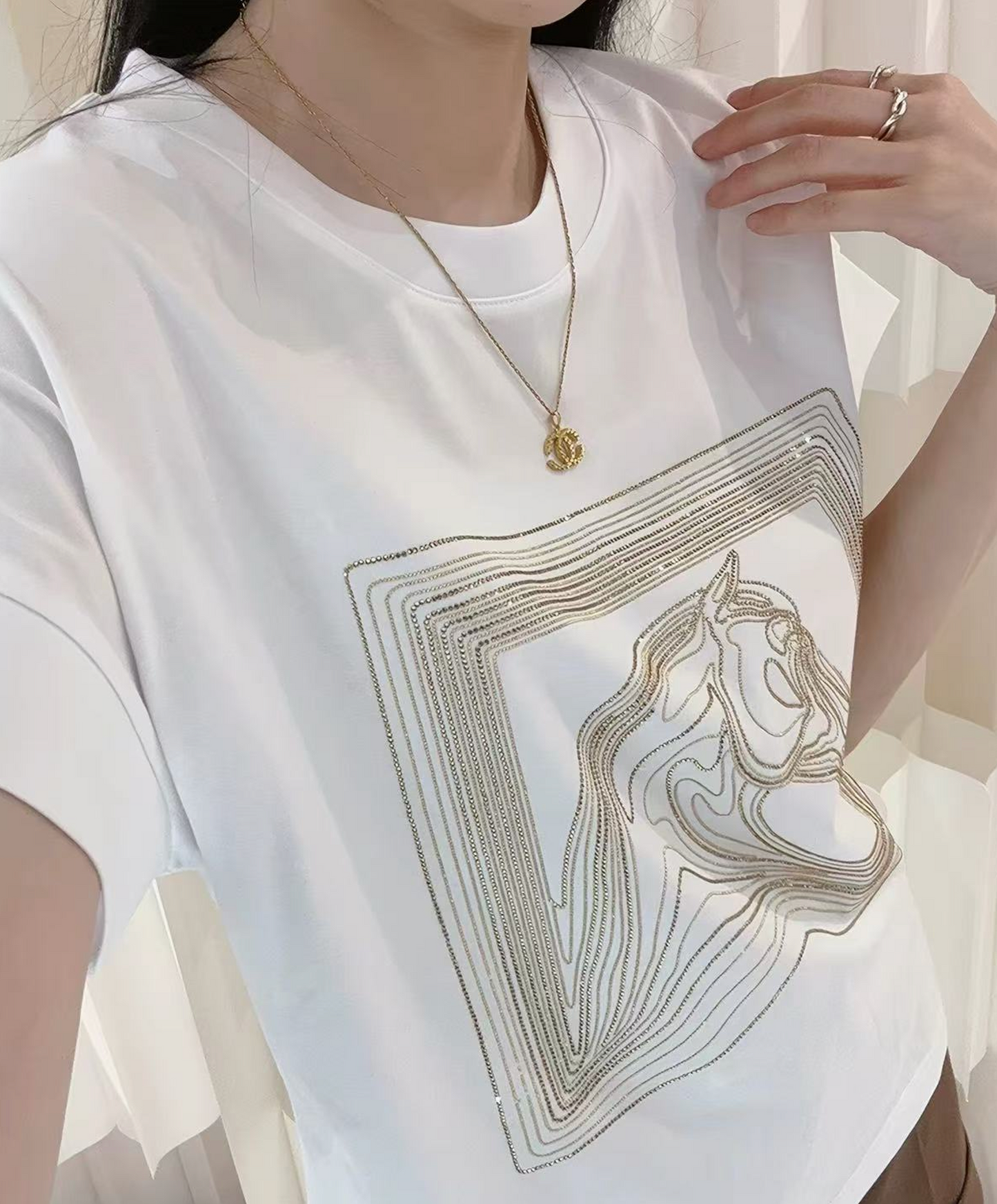 Hermés "Pégase Paysage" horse motif cotton T-shirt