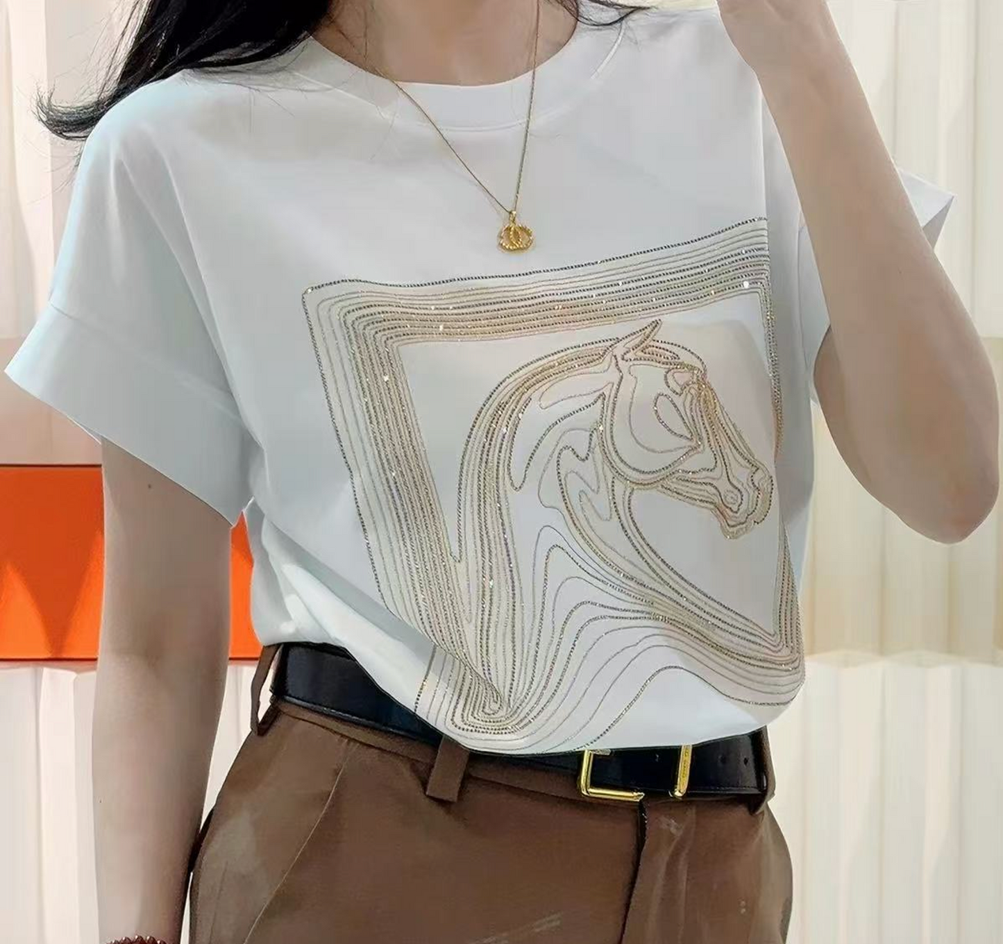 Hermés "Pégase Paysage" horse motif cotton T-shirt