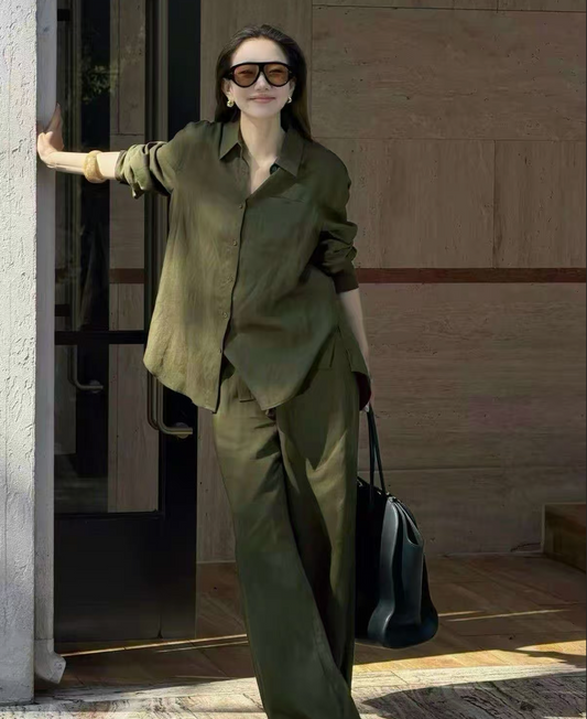 Loro Piana olive green linen matching set