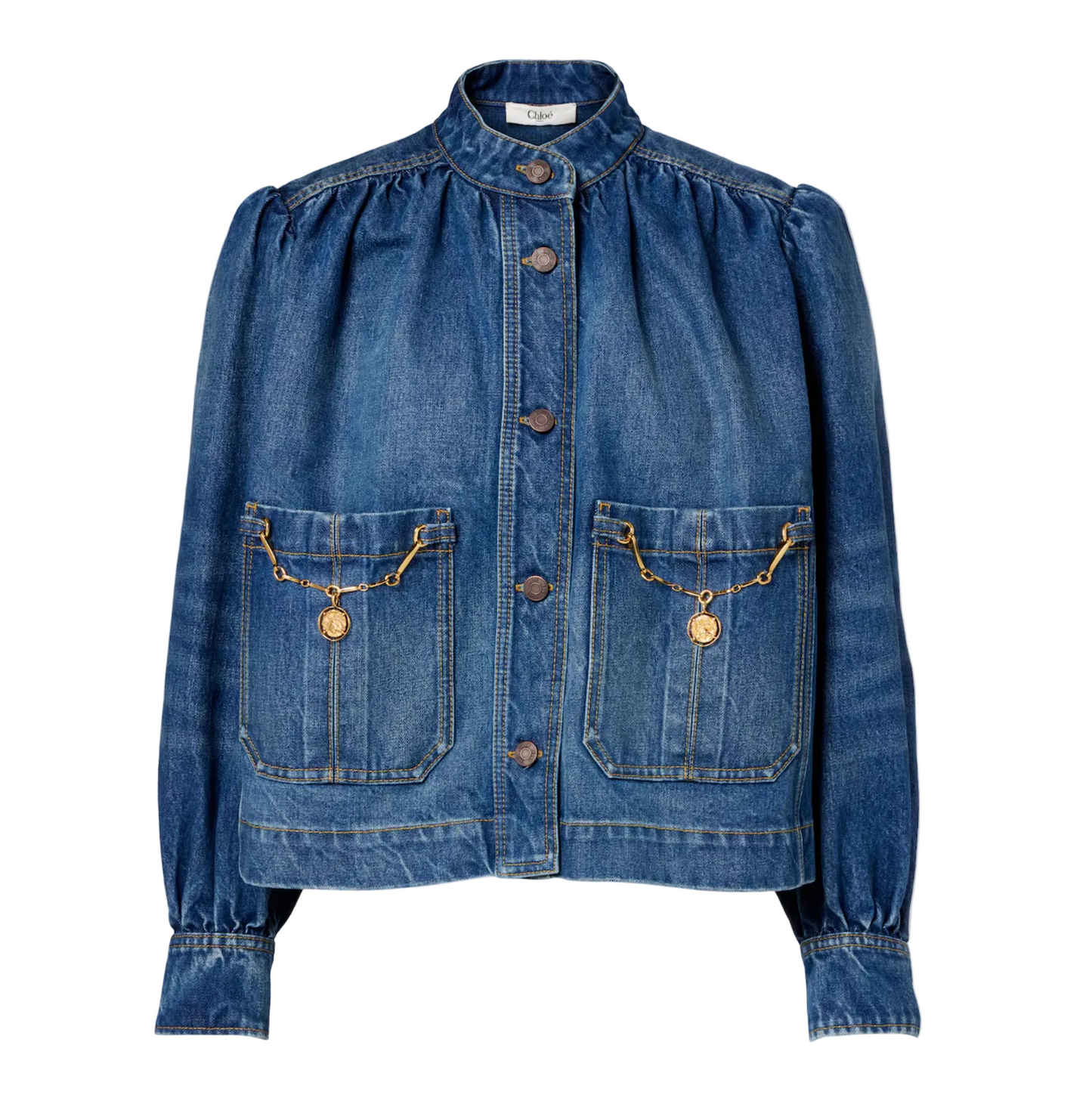 Chloé high-neck gathered denim jacket