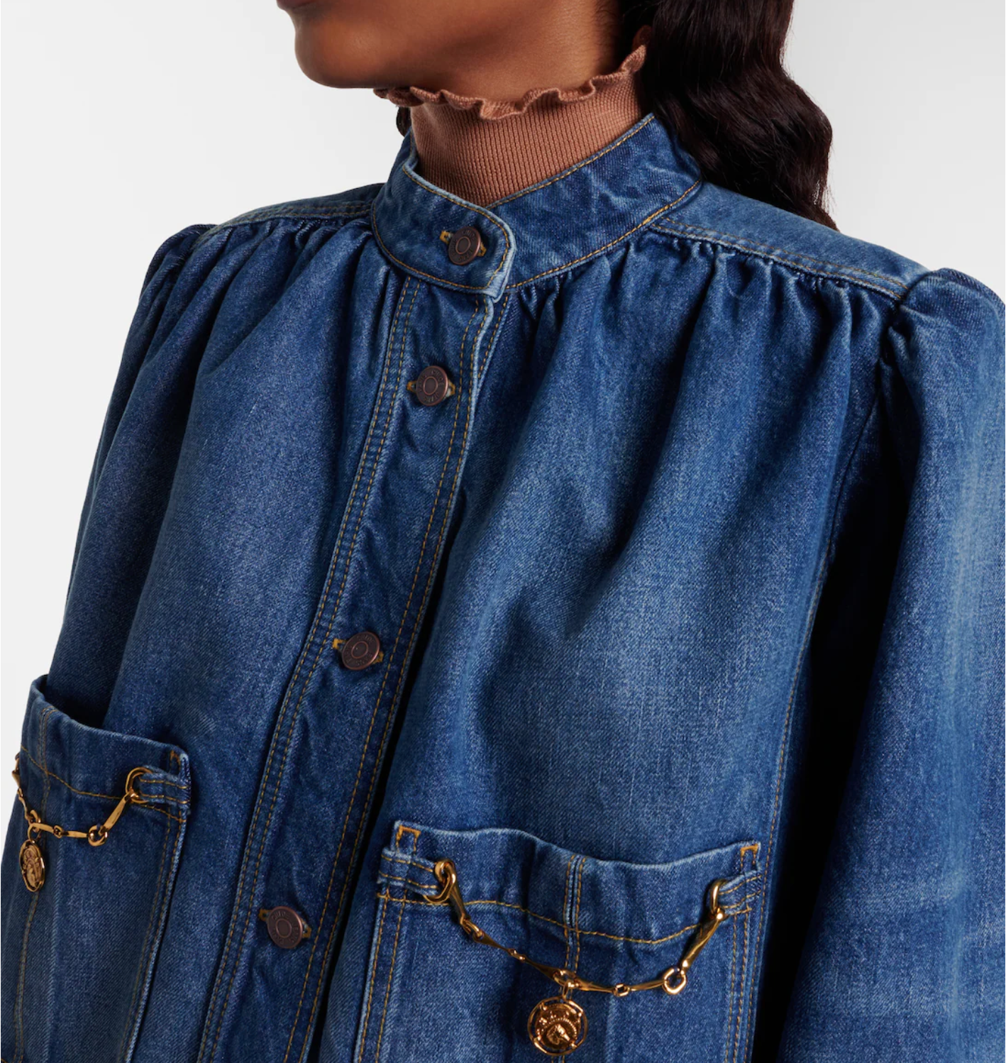 Chloé high-neck gathered denim jacket