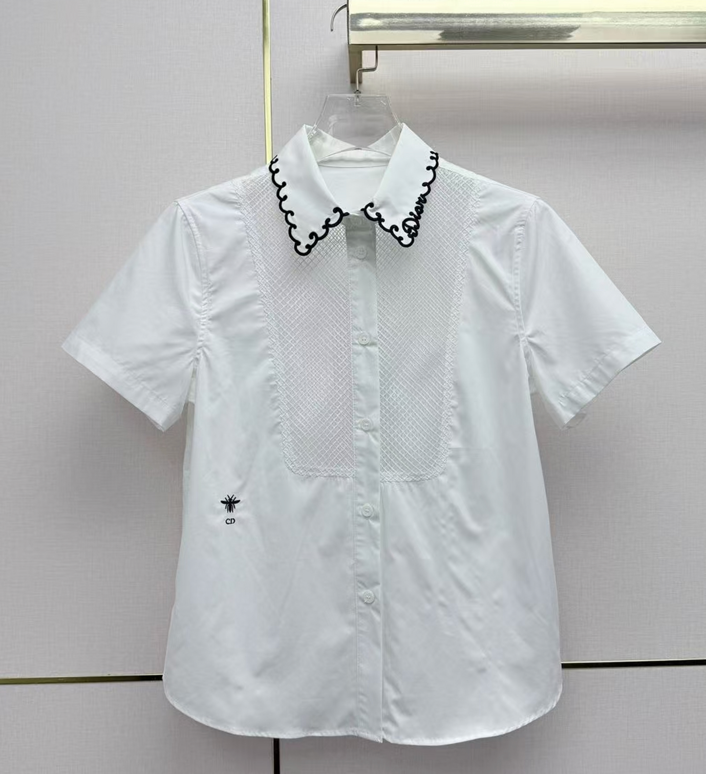 Christian Dior white short-sleeved cotton poplin blouse