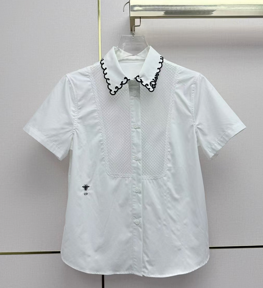 Christian Dior white short-sleeved cotton poplin blouse