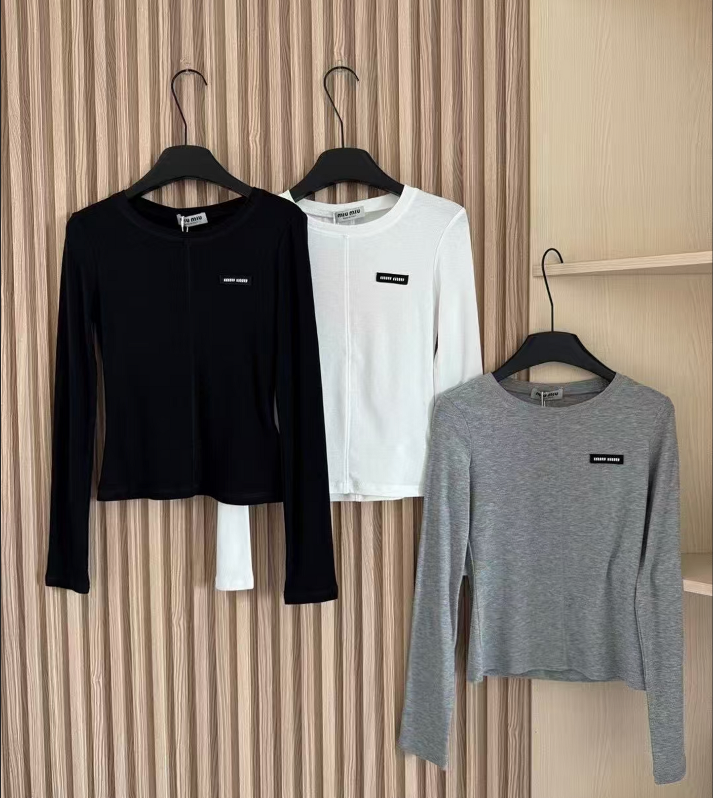 Miu Miu Long-Sleeved Ribbed Jersey T-Shirt