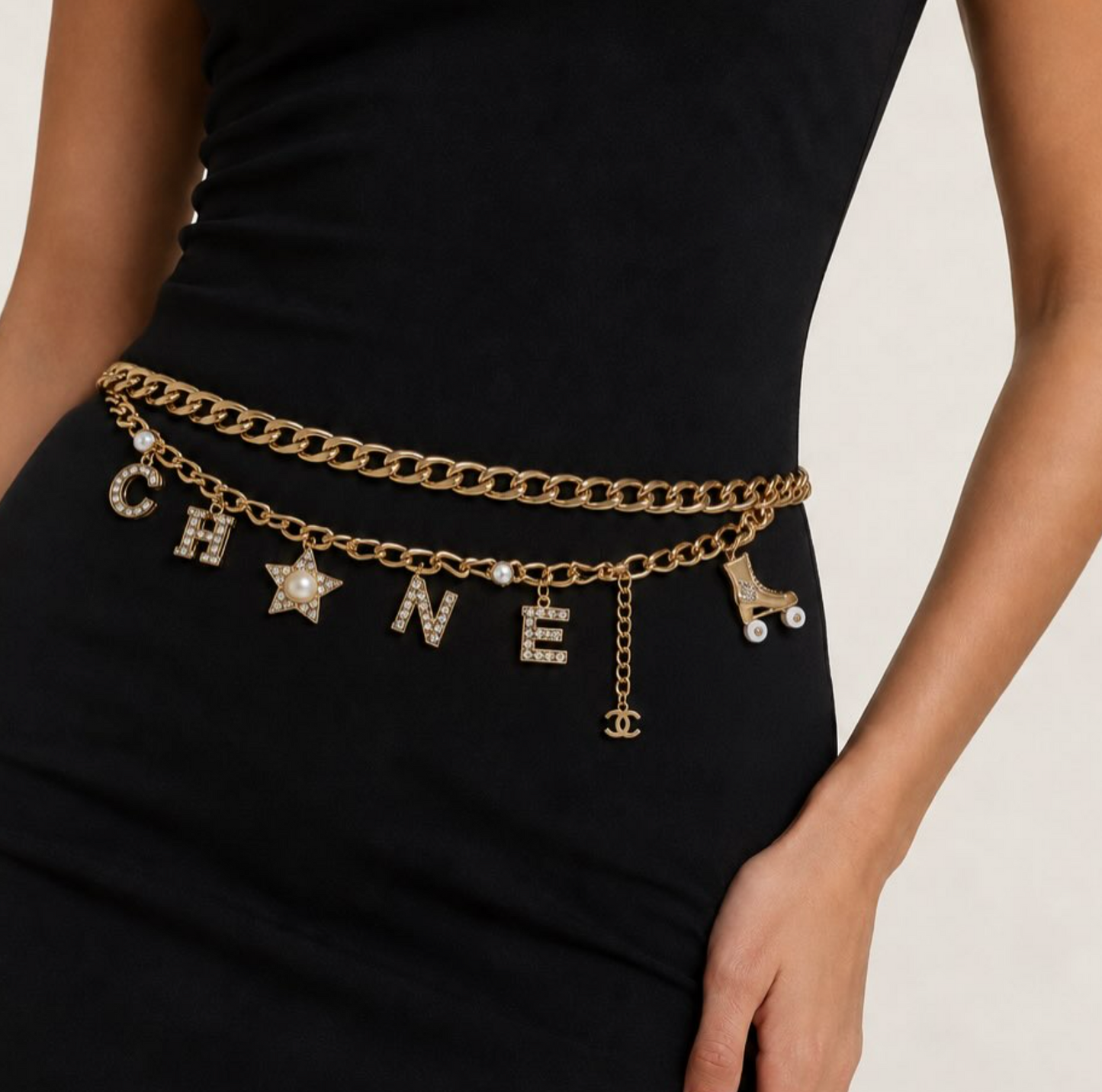 Chanel rhinestone lettering chain