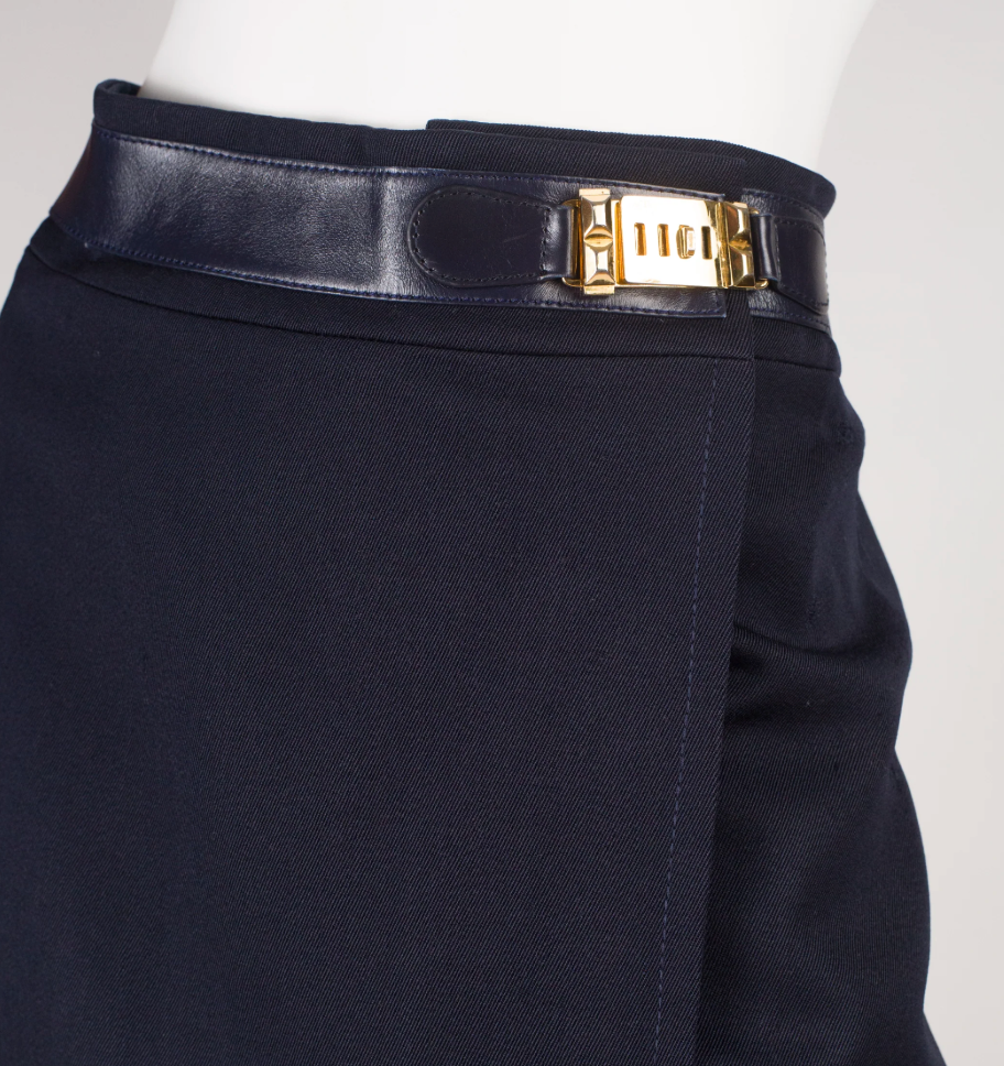 Céline 1970s Wool & Leather Wrap Skirt