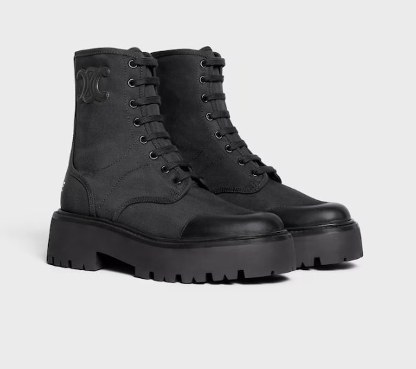 CELINE Bulky Lace-Up Boots in canvas