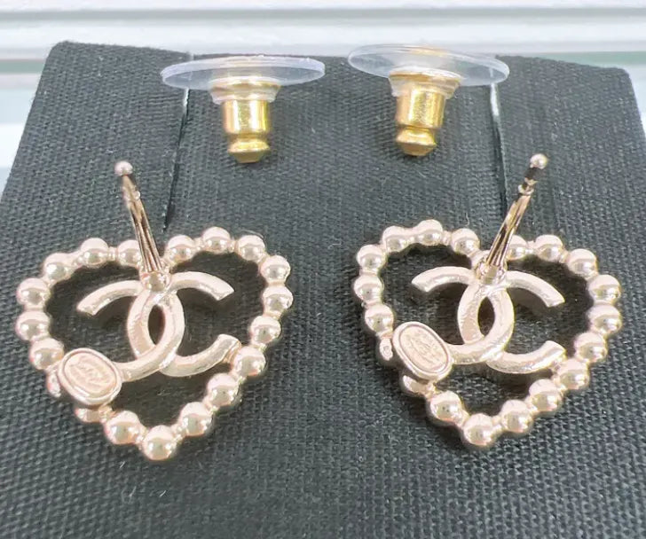 Chanel Coco Mark Heart Rhinestone Stud Earrings