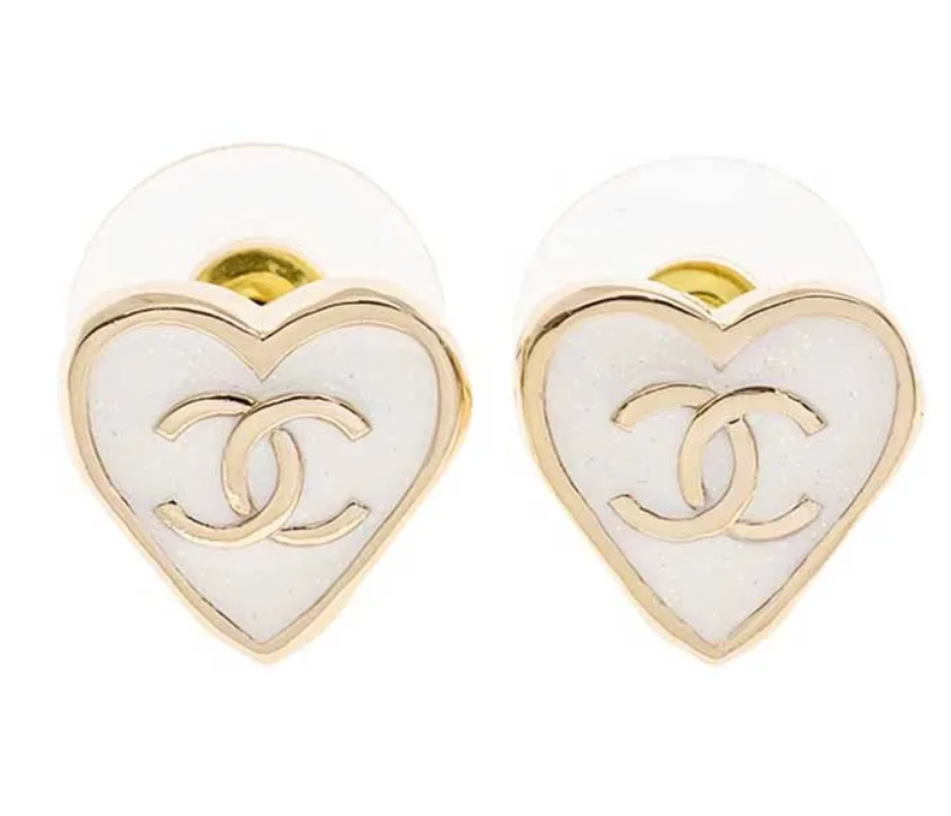 Chanel heart-shaped stud earrings