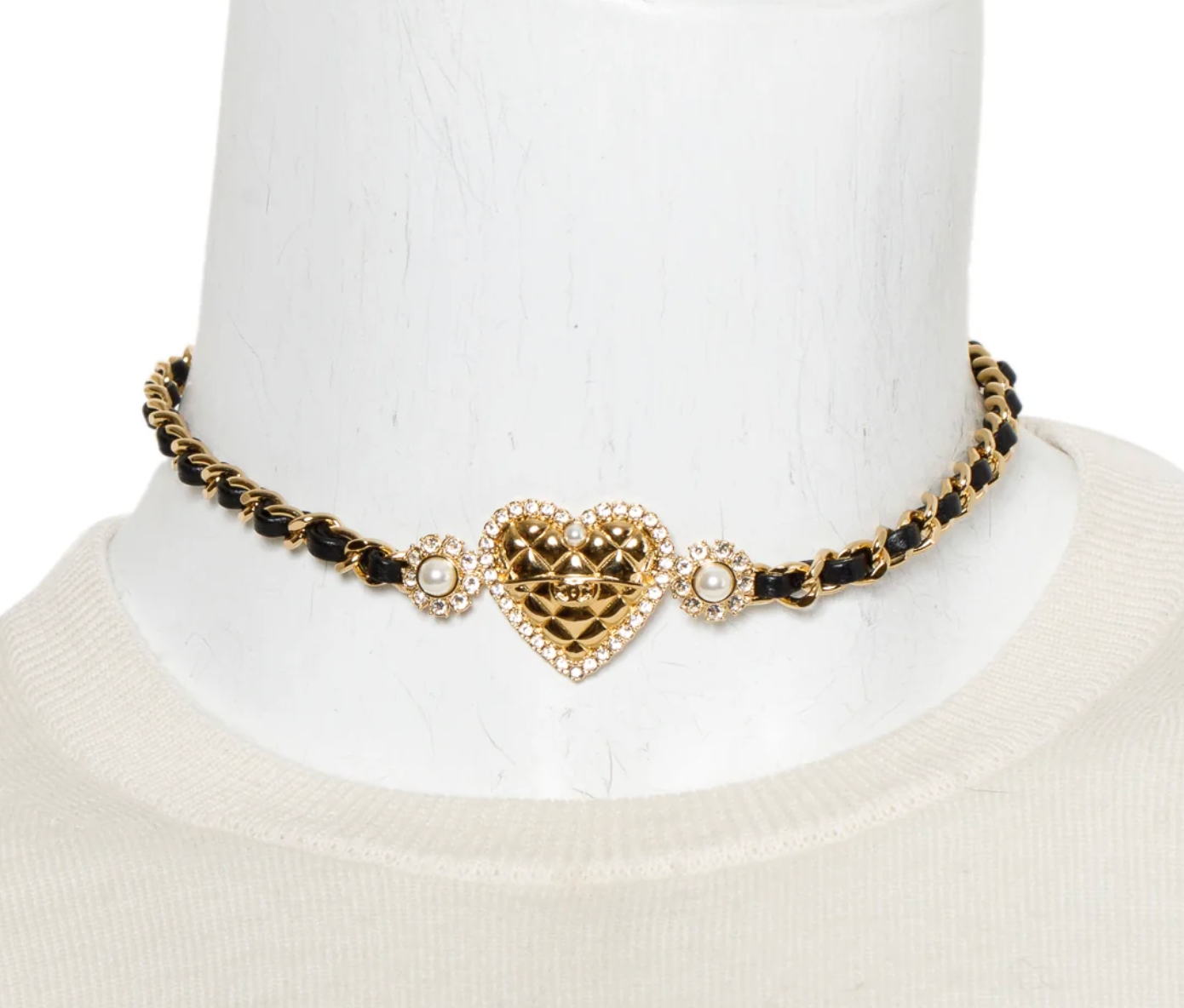 Heart Denim & Pearl Necklace/Choker