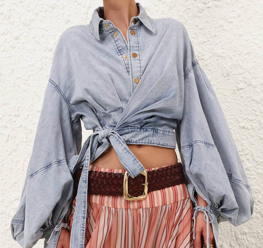 Rebellion Denim Wrap Top