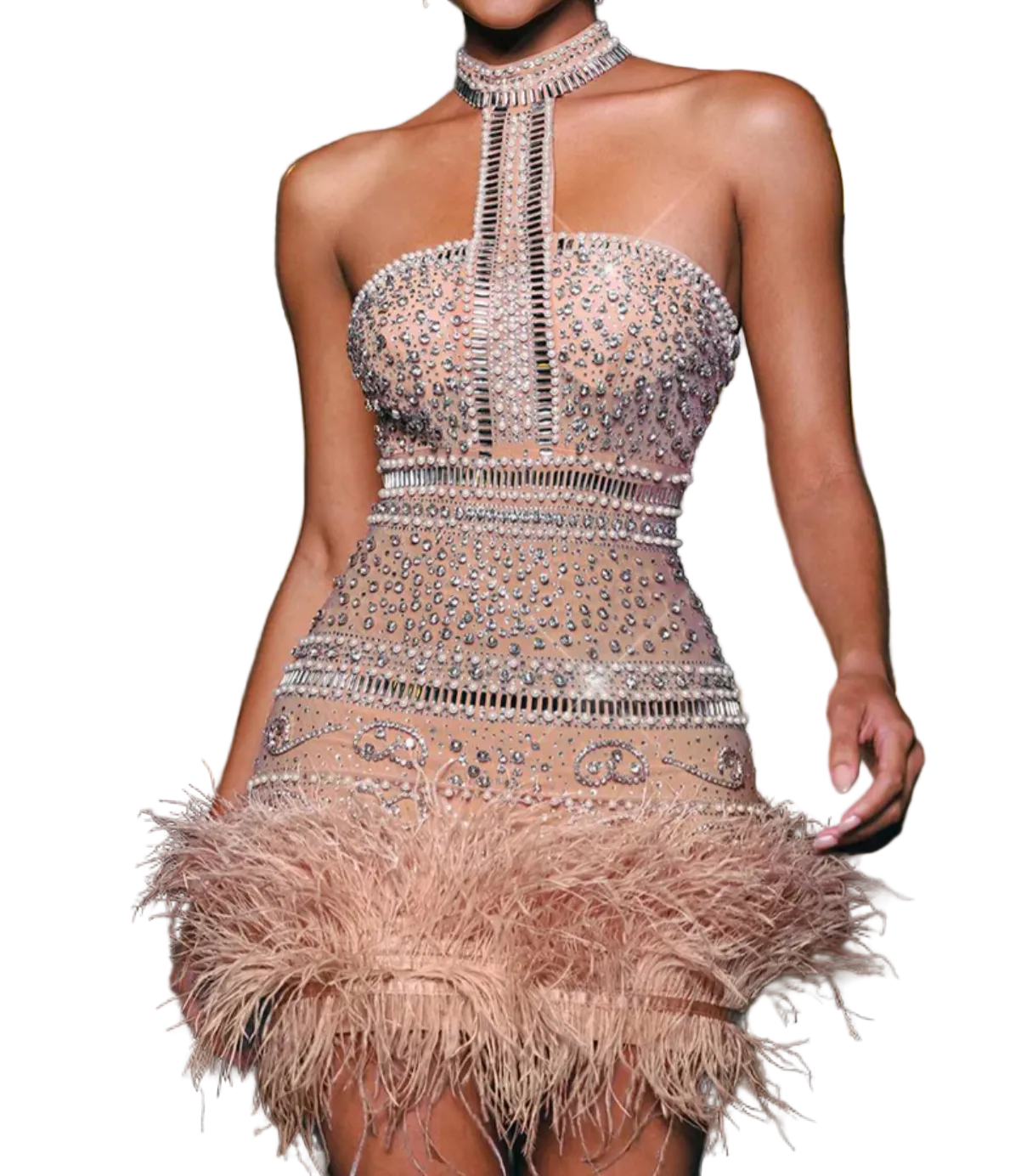 Rhinestone Feather Mini Dress