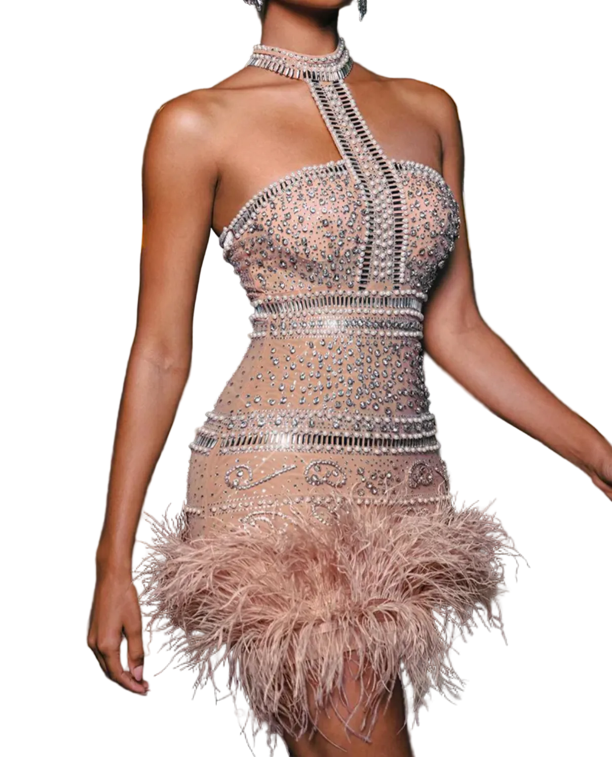 Rhinestone Feather Mini Dress