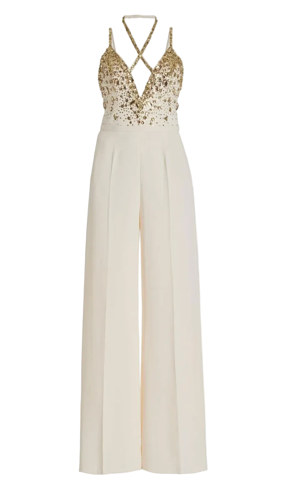 V-NECK SEQUIN HALTER JUMPSUIT